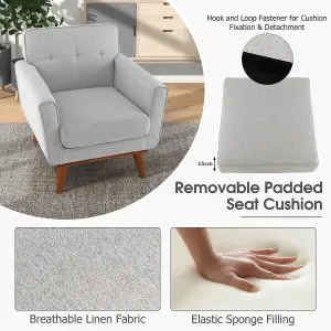 COSTWAY Upholstered Linen Fabric Armchair Button Tufted Single Sofa Chair