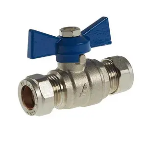 15mm Ball Valve Compression Butterfly Handle Blue WRAS Approved Full Bore