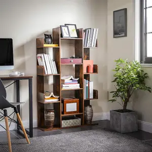 VASAGLE Storage Rack, Shelf, Tree Bookcase, Shelving Unit, 13 Shelves, with Rounded Corners, Rustic Brown