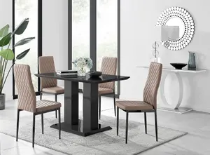 Furniturebox Imperia 4 Modern Black High Gloss Dining Table and 4 Cappuccino Milan Black Leg Chairs