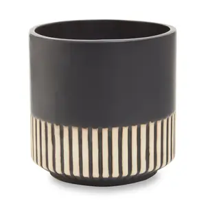 Interiors by Premier Small Ceramic Planter, Modern Black and Gold Planter for Indoor Plants, Drum-shaped Ceramic Planter for Home