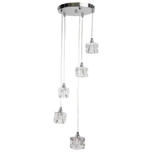 First Choice Lighting Pair of Chrome 5 Light Cluster Fitting with Ice Cube Glass Shades