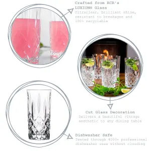 RCR Crystal - Orchestra Cut Glass Highball Cocktail Glasses Tumblers Set - 396ml - Pack of 6