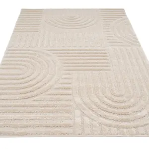 Beige Geometric Groove Living Area Rug 190cm x 280cm