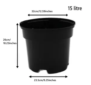 Black Plastic Plant Pot Flower Pots 15 Litres x 10 Pots