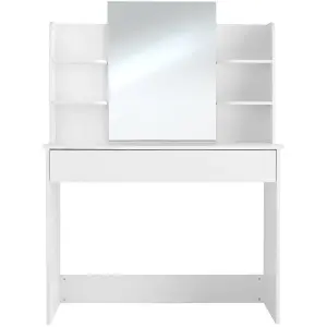 Dressing Table Camille - mirror, drawer, storage shelves and compartments - white