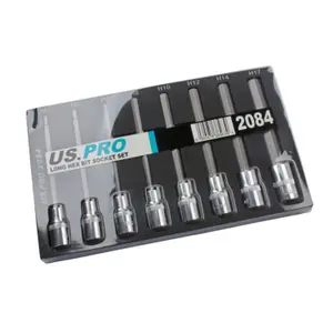 US PRO 8pc 1/2Dr  140mm Long Hex Bits Sockets Key Set Allen 5 - 17mm 2084