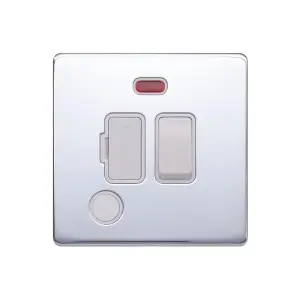 Polished Chrome Screwless Plate 13A Switched Fuse Connection Unit & Flex Outlet/Neon - White Trim - SE Home