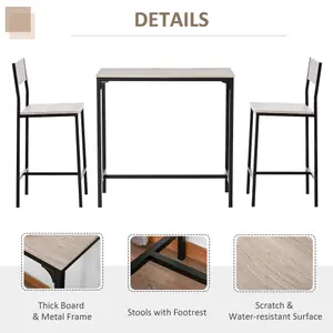 3 Pack Table Stool Set Industrial Design w/ Metal Frame Oak Tone MDF Panels