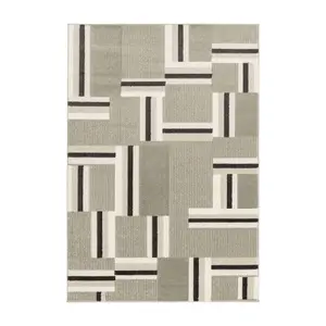 Melrose Turin Blocks Patterned Grey Black Large Area Rug 160/230cm