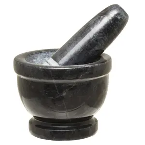 Maison by Premier Salerno Black Marble Mortar And Pestle With Rim