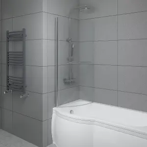 SunDaze 6mm Toughened Safety Glass Curved P Shaped Shower Bath Screen with Towel Rail- 1400x715mm Chrome