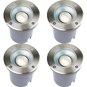 4 PACK Recessed Outdoor IP67 Round Ground Light - 50W GU10 - Stainless Steel