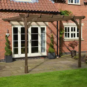 Wall Mounted Premium Pergola - Wood - L180 x W240 x H270 cm - Rustic Brown