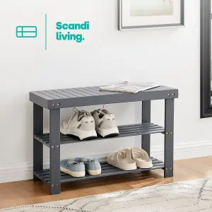 LIVIVO Grey Bamboo Shoe Rack - 3 Shelves, Large Storage Capacity, Durable Wooden Shoe Stand & Organiser