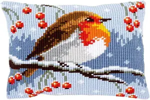 CUSHION RED ROBIN - Cross Stitch Kit: Cushion: Red Robin in the Winter - Vervaco