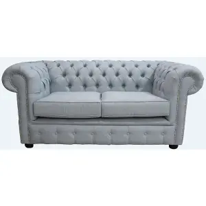 Chesterfield 2 Seater Sofa Charles Sky Blue Linen Fabric In Classic Style