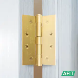 AFIT Satin Brass Door Hinges - 4 Inch / 102mm  Internal Fire Door Hinges - 1.5 Pairs