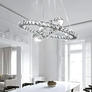 Modern 2 Tier Circular Adjustable Crystal Integrated LED Ceiling Pendant Light 50cm Cool White