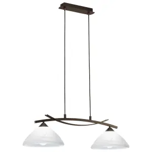 Pendant Ceiling Light Colour Dark Brown Shade White Glass Alabaster Bulb E27 2x60W