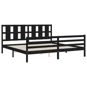 Berkfield Bed Frame with Headboard Black 200x200 cm Solid Wood