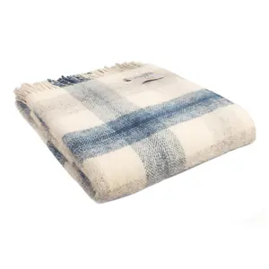 Tweedmill Lifestyle Meadow Check 100% New Wool Blanket/Throw Ink Blue 150x183cm Made in the UK