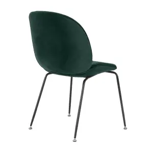 Luxurious Dark Green Velvet Dining Chair with Black Metal Legs