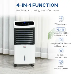 HOMCOM 32" Mobile Air Cooler, 12L Tank Evaporative Ice Cooling Fan Water Conditioner Humidifier Unit