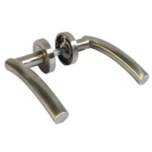 Arched Lever Door Handle on Rose SATIN Tubular Latch Hinges Set