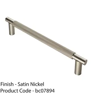 Luxury T Bar Knurled Pull Handle - 300mm Satin Nickel - Kitchen Door Cabinet