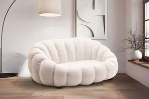 2 Seater Loveseat Small Sofa in White Teddy Boucle Fabric