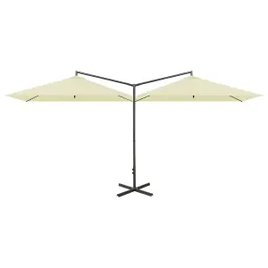 Berkfield Double Parasol with Steel Pole Sand 600x300 cm