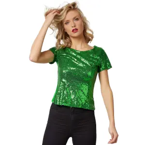 Short Sleeve Sequin Top - green XXL