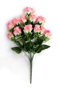 Best Artificial 12 Head Light Pink Rose Flower Spray Bouquet