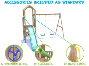 Dunster House Climbing Frame with Two Swings & Slide BalconyFort Low Platform