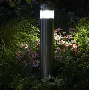 GoodHome Stainless steel Solar-powered Integrated LED Outdoor Post light