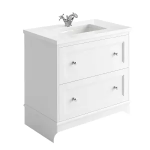 Beckett White Floor Standing Traditional Bathroom Vanity Unit with White Worktop & Ceramic Basin (W)800mm (H)850mm