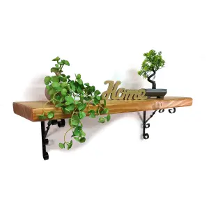 Wooden Rustic Shelf with Bracket WO Black 220mm 9 inches Light Oak Length of 230cm