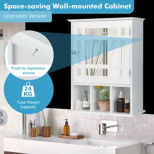 Costway Bathroom Wall Storage Cabinet Wooden Hanging Medicine Organizer W/ Mirror White