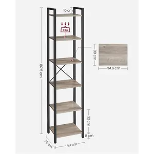 Lakesha Etagere Bookcase Greige/Black / 187.5cm H x 40cm W x 30cm D