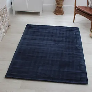 Blue Handmade , Luxurious , Modern , Plain Easy to Clean Viscose Rug for Living Room, Bedroom - 200cm X 290cm