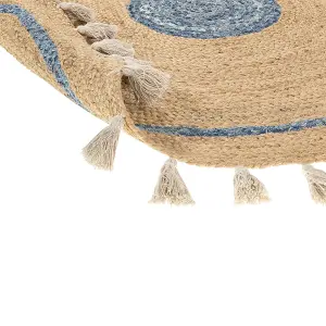 Round Jute Area Rug 140 cm Beige and Blue OBAKOY