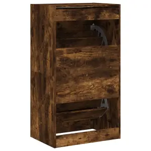 Shoe Cabinet with 2 Flip-Drawers Smoked Oak 60x42x108 cm