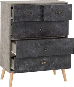 Nordic 3+2 Drawer Chest in Grey and Charcoal Concrete Finish