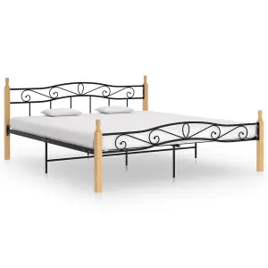 Berkfield Bed Frame Black Metal and Solid Oak Wood 180x200 cm 6FT Super King