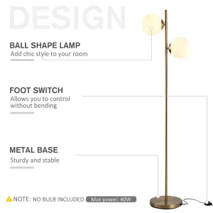 HOMCOM 2 Glass Shade Floor Lamp Metal Pole Modern Decorative Floor Switch Gold