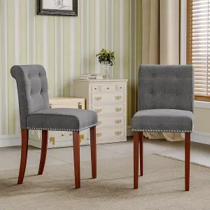 Set of 2 Grey Dining Chair Set Linen Padded Kitchen Chair Accent Chair with Wooden Legs