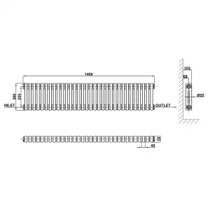 Horizontal White Double Column Radiator (H) 300mm x (W) 1460mm, 3352 BTU.