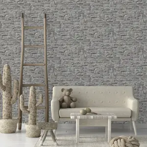 Galerie Silver Grey Stone Symphony Motif Wallpaper