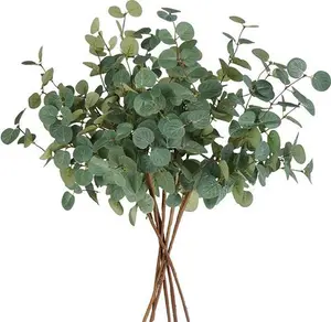 Beferr 6 Bunches Artificial Eucalyptus Stems Leaves Faux Silk Eucalyptus Artificial Flowers, Fake Green Foliage Greenery For Flower Arrangement Home